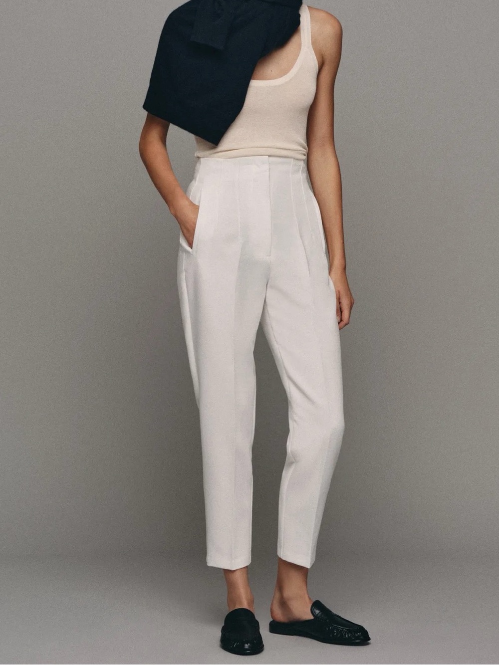 Zara High-Rise cream Tailored Ankle Pants